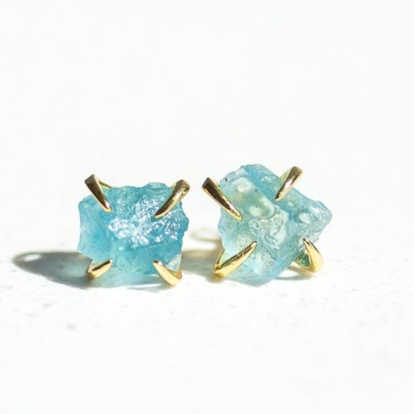 BUNDLE GENUINE AQUAMARINE Stud Earrings & Aquamarine Bracelet non-tarnish Gold - Picture 3 of 15